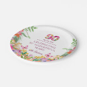 90 jaar bloemen vlinder 90ste verjaardagsfeest papieren bordje (Gekanteld)