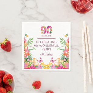 90 jaar bloemen vlinder 90ste verjaardagsfeest servet