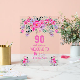 90 jaar en fantastisch roze elegante verjaardagsfe acryl bord