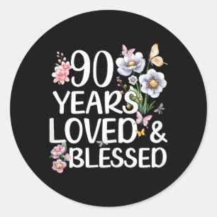 90 Jaar Geliefd En Gezegend Bloemige 90ste Verjaar Ronde Sticker