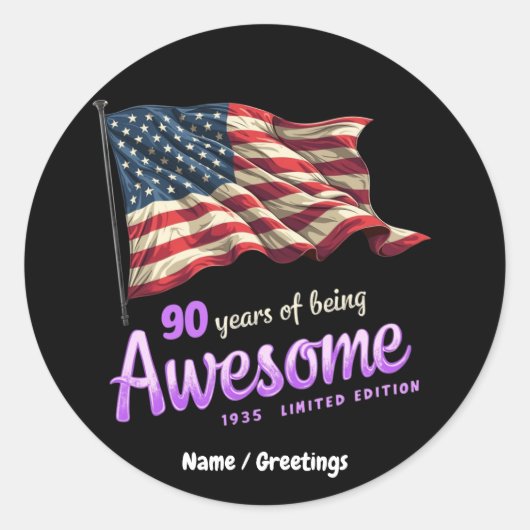 90 jaar Geweldige 1935  editie Ronde Sticker (Voorkant)