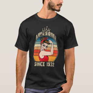 90 jaar Geweldige sinds 1932 90e verjaardag vrouwe T-shirt