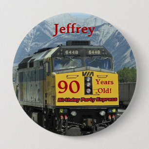 90 jaar oud, Rail Train Birthday Button Pin