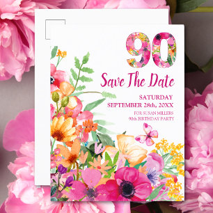 90 jaar Save Date Flowers 90th Birthday briefkaart