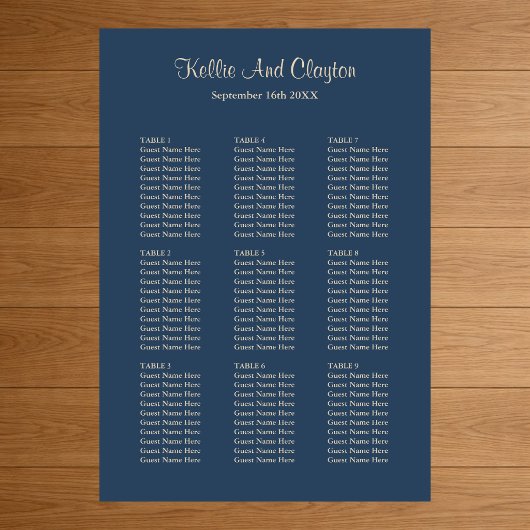 90 Klassieke Blue Wedding Seating Chart Poster