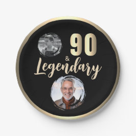 90 & Legendary 2 foto's 90e verjaardag goud Papieren Bordje