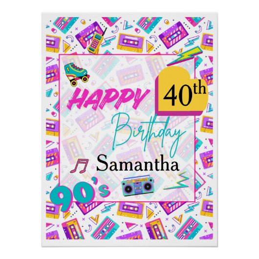 90’s Themed Happy Birthday Party Backdrop Poster  (Devant)
