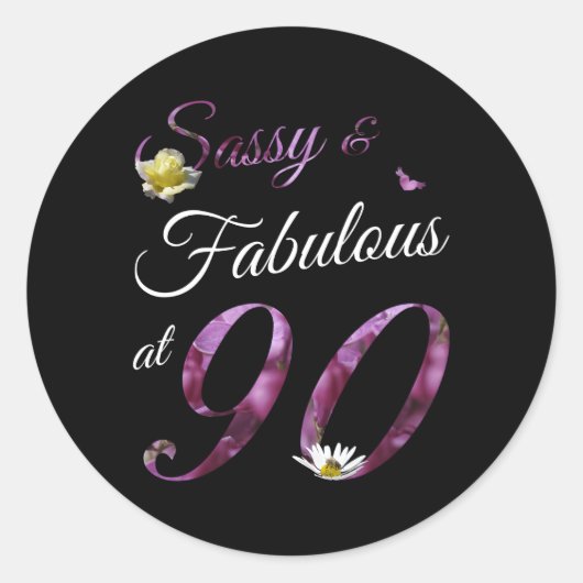 90 Sassy Fabulous Floral 1933 90th Ronde Sticker (Voorkant)
