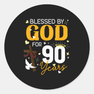 90 Verjaardag Gezegend Door God Voor 90 Jaar Oud 9 Ronde Sticker