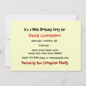 90e - 99e anniversaire Invitation Bougies rouges (Dos)