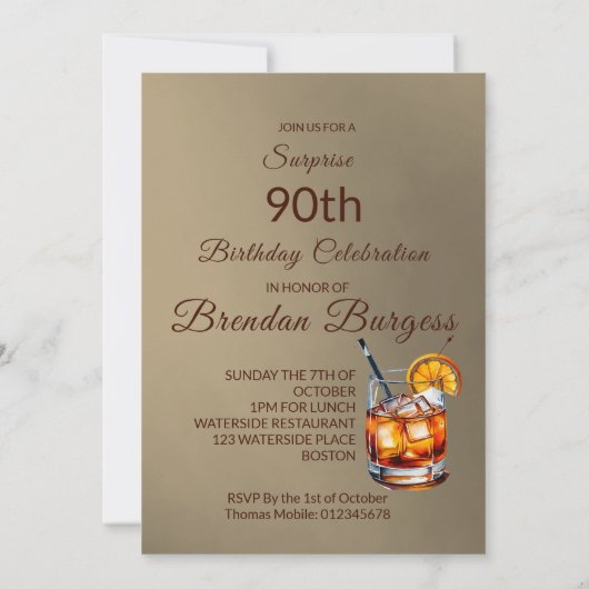 90e Ancien Cocktail de mode Homme Invitation d'ann (Dos)