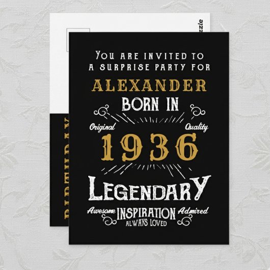 90e Anniversaire 1936 Légende d'or noir Invitation