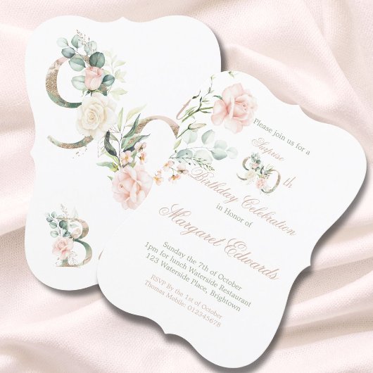 90e anniversaire Aquarelle Rose Invitation rose