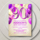 90e anniversaire Ballons roses Invitation