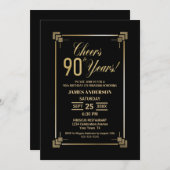 90e anniversaire Black and Gold Party Invitation (Devant / Derrière)