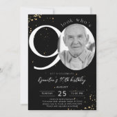 90e anniversaire Black Gold Invitation Card Photo (Devant)