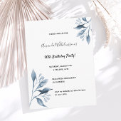 90e anniversaire blanc bleu botanique invitation