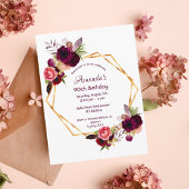 90e anniversaire burgundy invitation à l'or floral