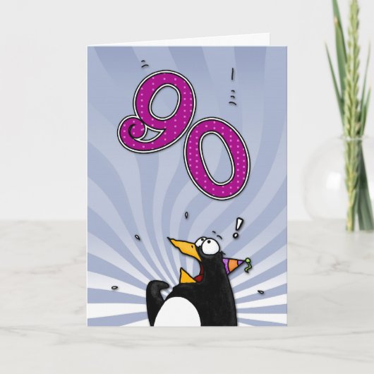 90e anniversaire - Carte de surprise de pingouin (Devant)