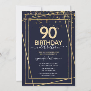 90e anniversaire Célébration bleu et or Invitation