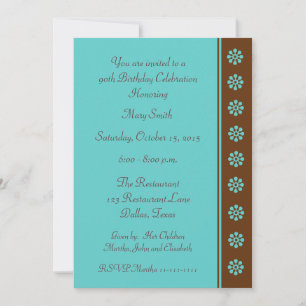 90e anniversaire de fête Invitation Aqua et Brown