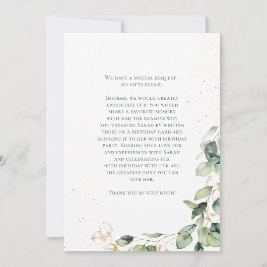 90e anniversaire Demande de carte Eucalyptus (Dos)