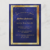 90e anniversaire fête bleu or brillant invitation (Devant)