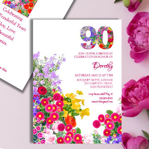 90e anniversaire fête florale moderne invitation 9