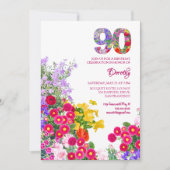 90e anniversaire fête florale moderne invitation 9 (Devant)