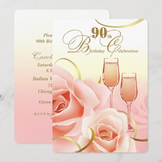 90e anniversaire Fête Invitations personnalisées (Devant / Derrière)