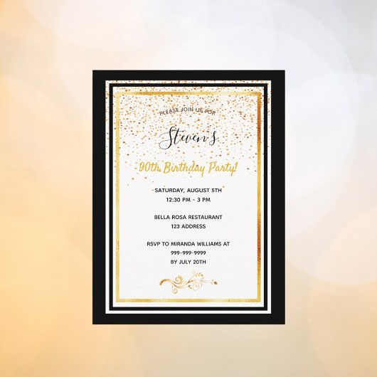 90e anniversaire fête noir blanc or invitation