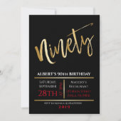 90e anniversaire Gold Black Party Invitation (Devant)