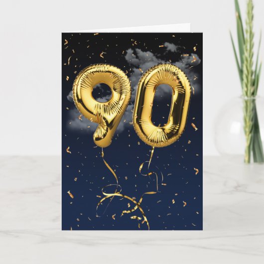90e Anniversaire Gold Mylar Balloon et carte Confe (Devant)