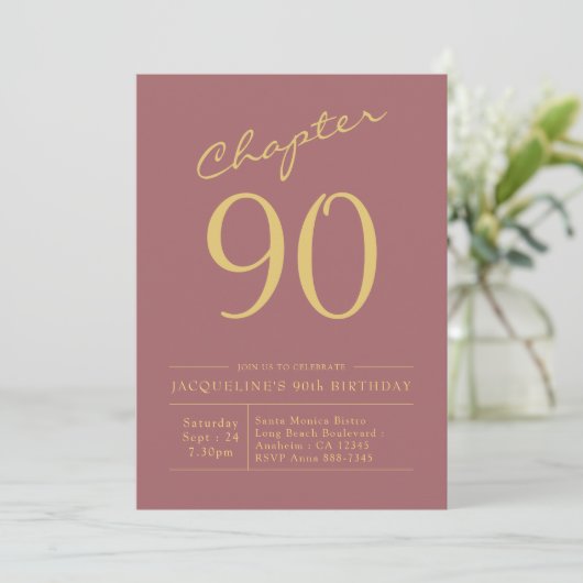 90e anniversaire Gold Pink Invitation (Debout devant)