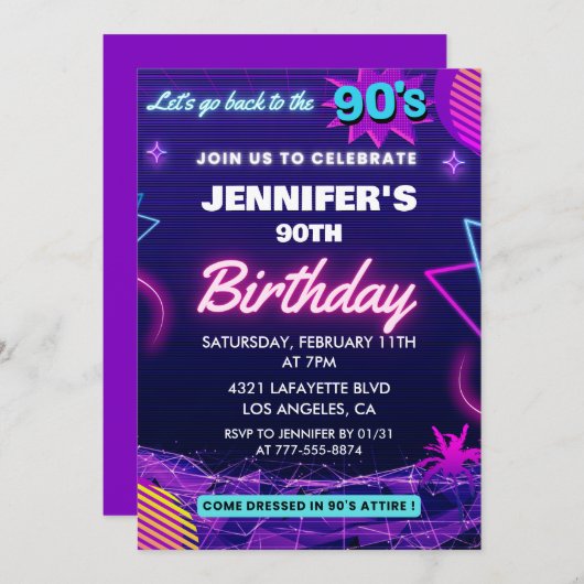90e anniversaire invitation 90s thème Retro (Devant / Derrière)