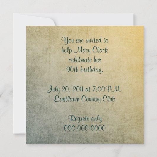 90e anniversaire Invitation à l'ancienne (Dos)
