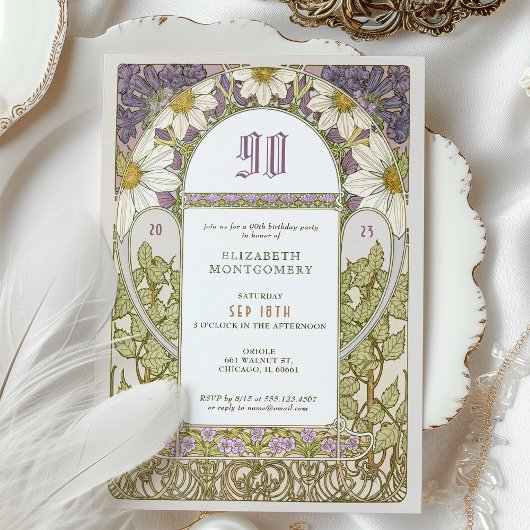90e anniversaire Invitation Art nouveau Daisies