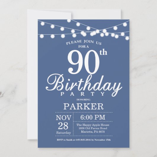 90e anniversaire Invitation Bleu (Devant)