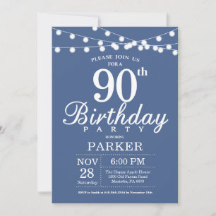 90e anniversaire Invitation Bleu