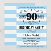 90e anniversaire Invitation Bleu et blanc (Devant / Derrière)