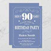 90e anniversaire Invitation Bleu et blanc (Devant / Derrière)