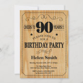 90e anniversaire Invitation Bois rustique (Devant)