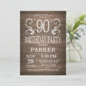 90e anniversaire Invitation Bois rustique Floral (Debout devant)