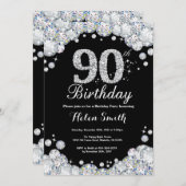 90e anniversaire Invitation Chalkboard Silver Diam (Devant / Derrière)