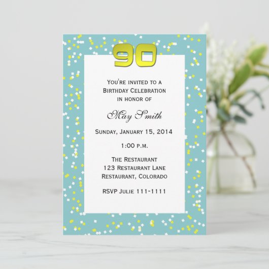 90e anniversaire Invitation Confetti (Debout devant)