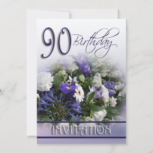 90e anniversaire Invitation de fête - Bouquet bleu (Devant)