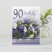 90e anniversaire Invitation de fête - Bouquet bleu (Debout devant)