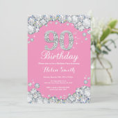 90e anniversaire Invitation Diamant rose et argent (Debout devant)