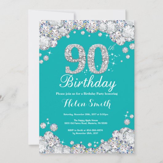 90e anniversaire Invitation Diamant Turquoise et a (Devant)