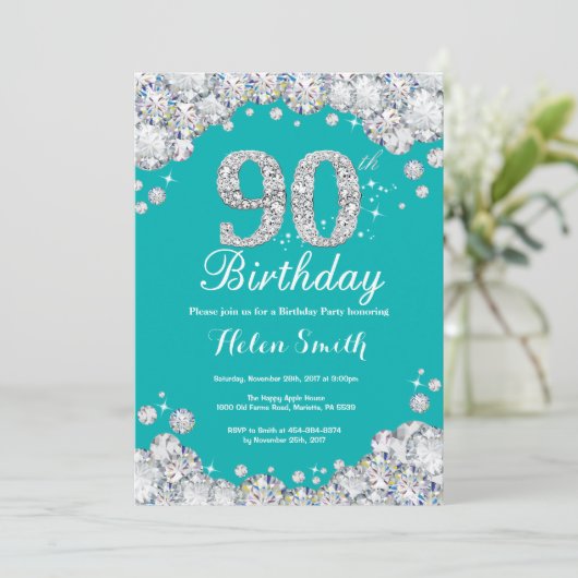 90e anniversaire Invitation Diamant Turquoise et a (Debout devant)